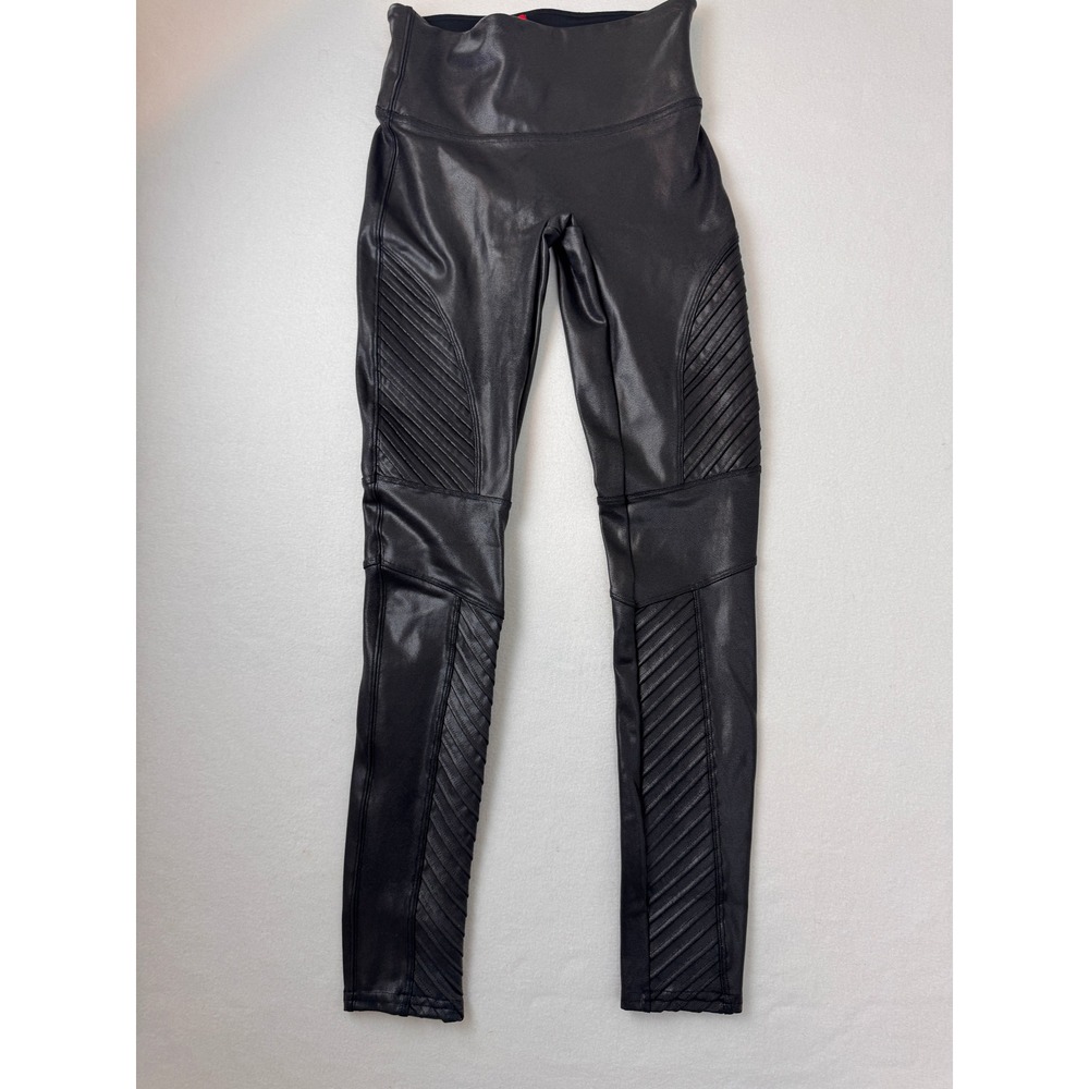 Spanx Faux Leather Moto Leggings Black High Rise Sculpting Skinny Pants S